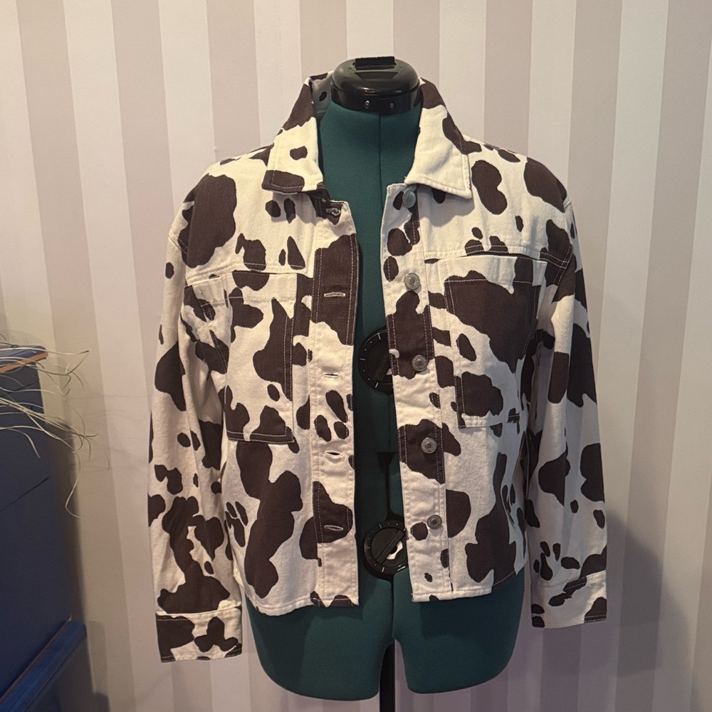 Women's Cow Print Jean Jacket